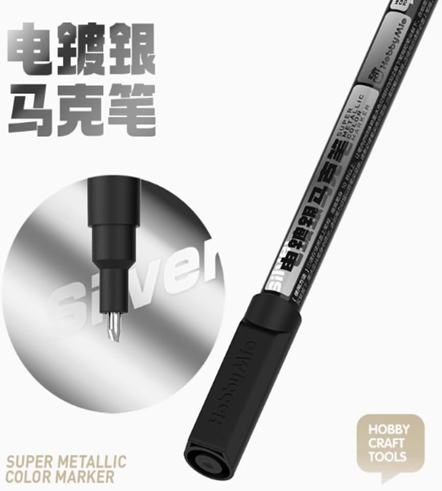 Oil-Based Metallic Chrome Marker Pens – Super Mirror Finish for Model Painting,DIY Crafts,Miniatures (Silver/Gold) – Quick-Dry, High Gloss, Precision Tip (H-M1(Silver))