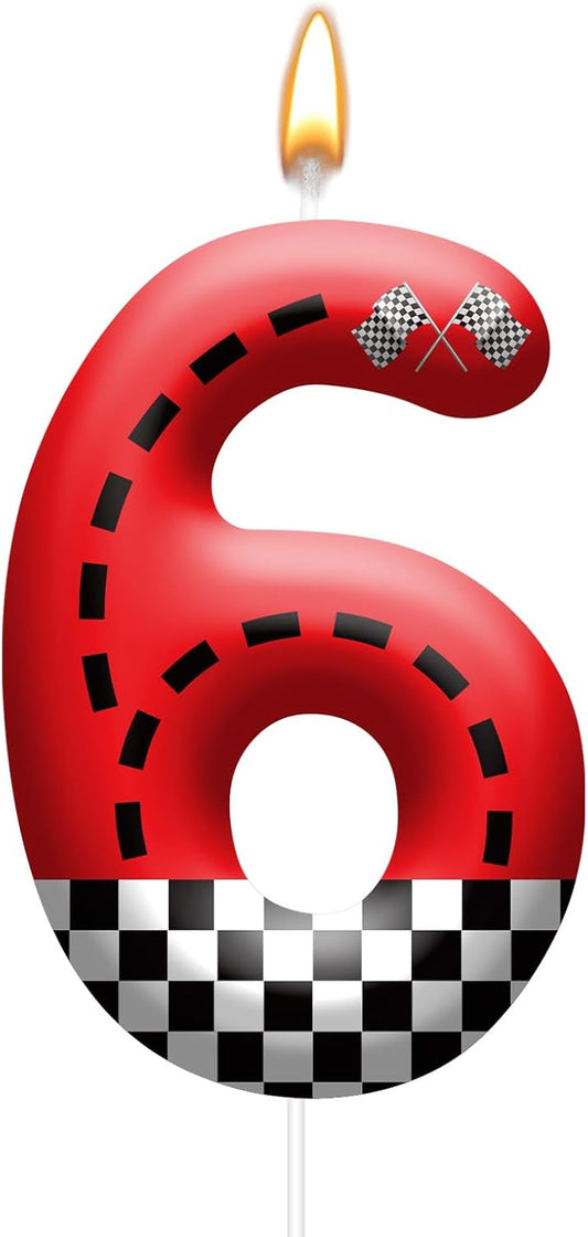 Racing Car Theme Birthday Candle with Checkered Flag Design - Durable Cake Topper for Race Car Party Decorations,Birthday Supplies - Number 6 Candle for Racing Themed Celebrations