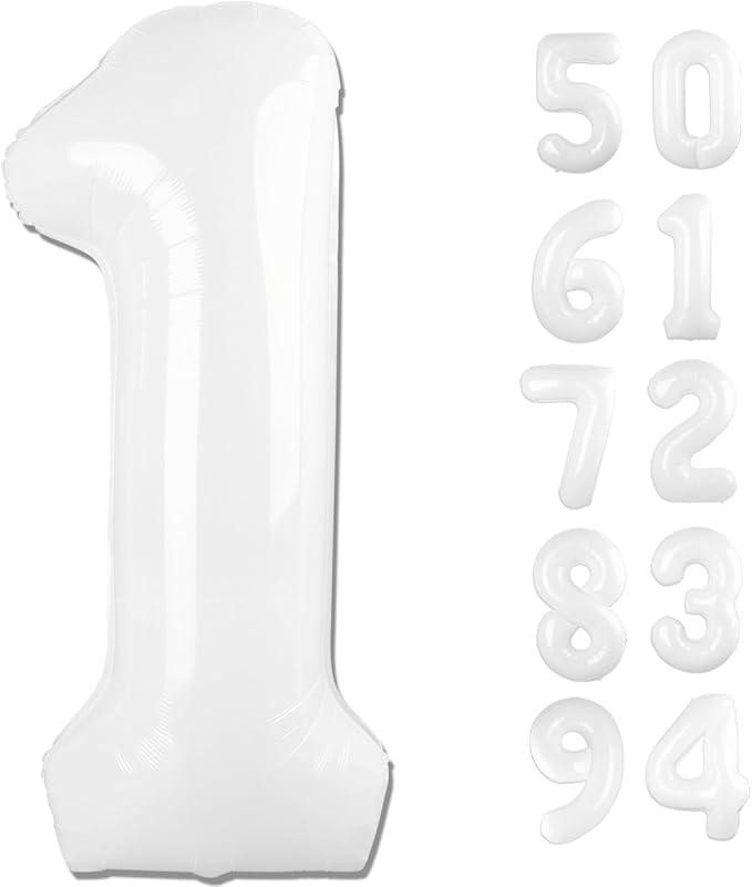 40 Inch White 1 Balloon for First Birthday, Translucent 1st Number Balloons Birthday Decorations for Girl Boy Kids Toddler Baby, One Giant Number 1 Balloon