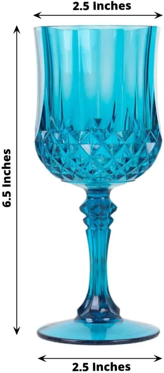 Efavormart 6 Pack Ocean Blue Crystal Cut Reusable Plastic Wine Glasses, Shatterproof Cocktail Goblets 8oz