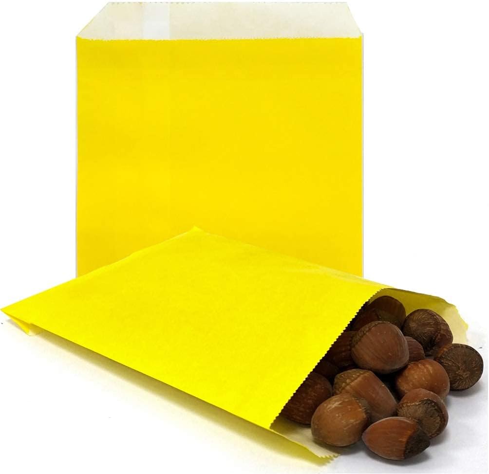 AZOWA Yellow Paper Treat Bags 6 x 4 Yellow Paper Candy Bags for Candy Buffet (100 CT, 6 x 4 IN)