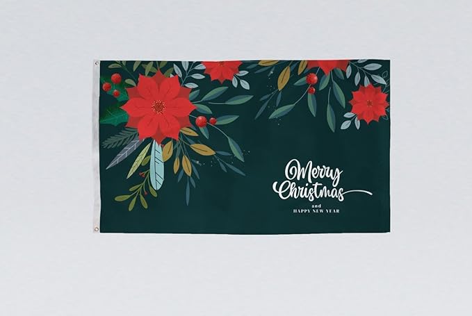 AGAS Merry Christmas Flag 3x5 Ft - Merry Christmas and Happy New Year Flags Vivid Color 200 Denier Nylon Holiday Flag With Brass Grommets for Indoor Outdoor Decoration