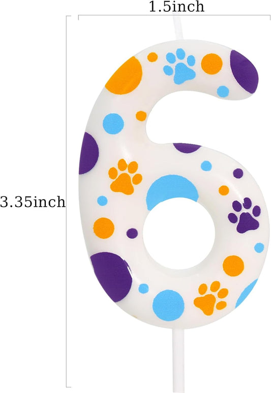 Blue Dog Paw Themed Birthday Candles, Number 6 Paw Print Birthday Party Supplies, 2.76 inch Paw Cake Topper Decorations, Birthday Decorations for Kids (Number 6)