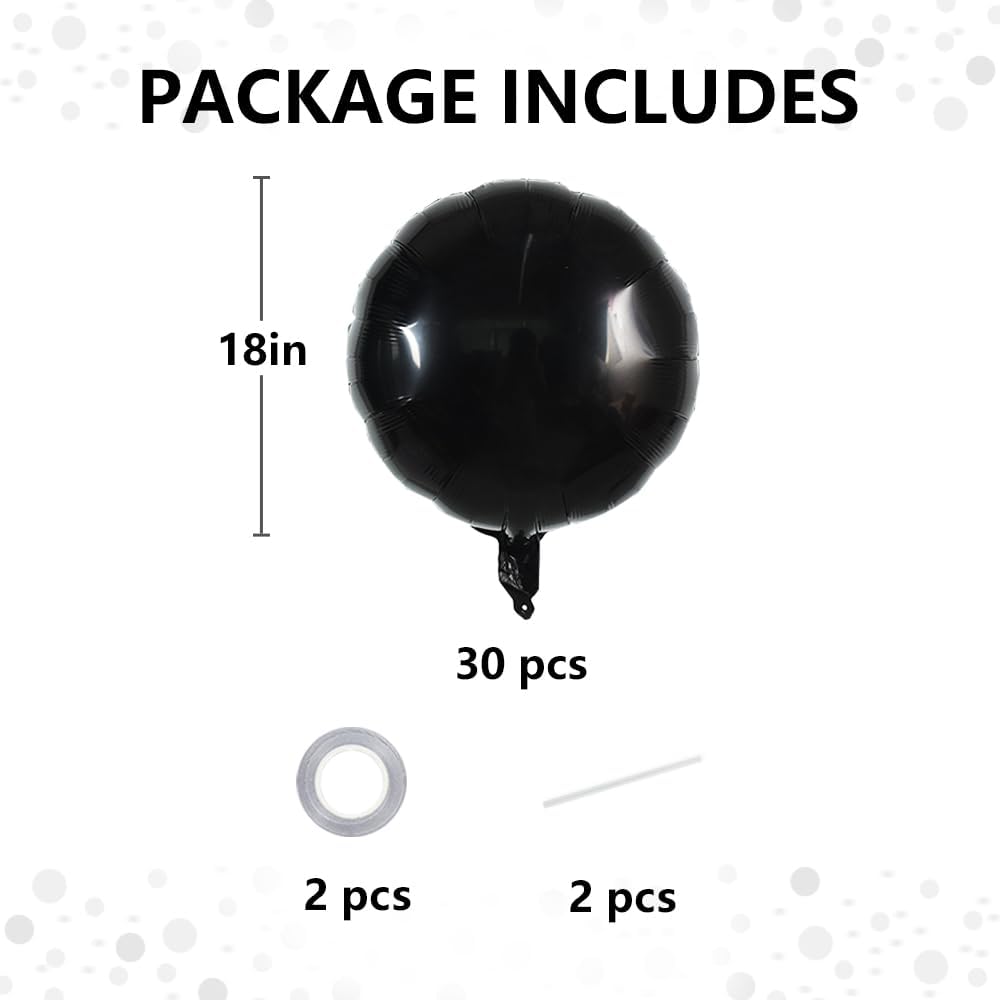 TONIFUL 30Pcs 18 Inch Large Black Round Shape Foil Balloons Big Black Circle Helium Mylar Ballons for New Year Halloween Chrismas Birthday Wedding Baby Shower Anniversary Engagement Party