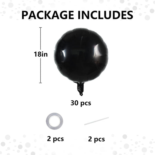 TONIFUL 30Pcs 18 Inch Large Black Round Shape Foil Balloons Big Black Circle Helium Mylar Ballons for New Year Halloween Chrismas Birthday Wedding Baby Shower Anniversary Engagement Party