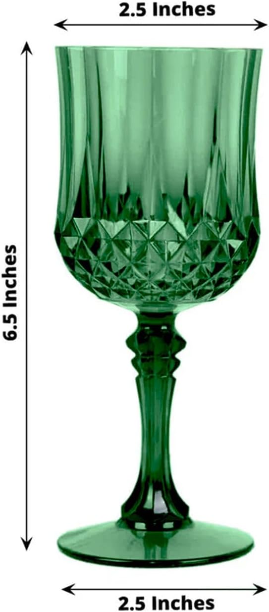 Efavormart 6-Pack Plastic Wine Glasses 8oz, Hunter Green - Crystal Cut Shatterproof Cocktail Goblets Drinking Glasses