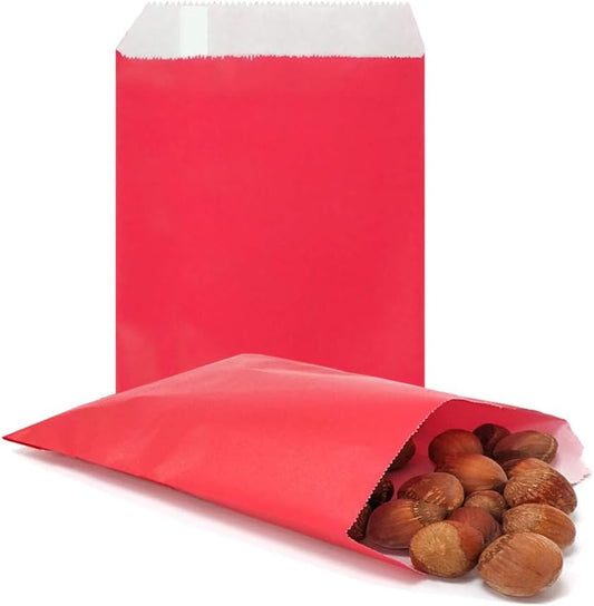 AZOWA Red Paper Treat Bags 6 x 3 Red Paper Candy Bags for Candy Buffet (100 CT, 6 x 3 IN)