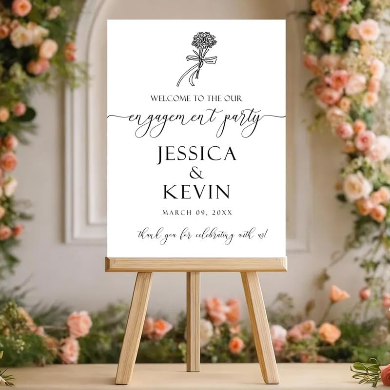 Elegant Floral Welcome Sign for Engagement Party - Classic & Timeless Couples Yard Sign with Custom Names