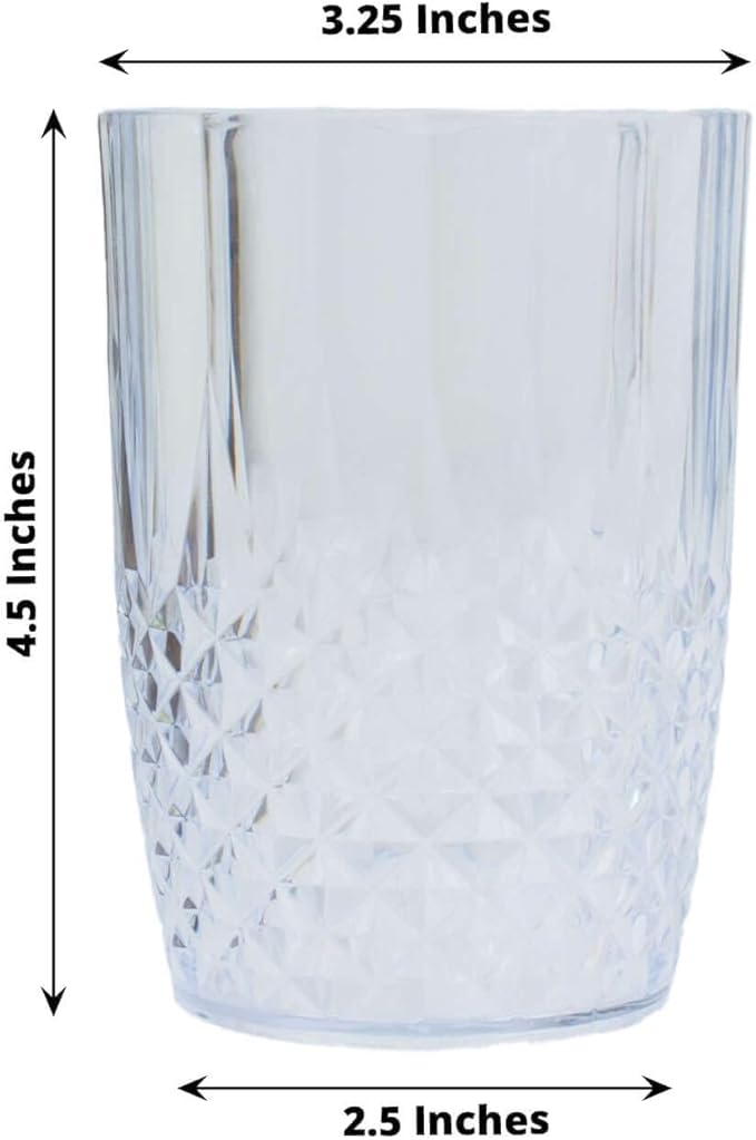 Efavormart 6-Pack Plastic Tumblers, 16oz Unbreakable Drinking Glasses Crystal Cut Style Clear - Shatterproof Short Cups