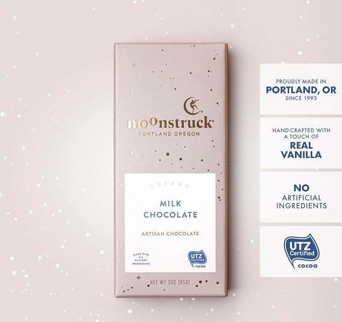 Moonstruck Chocolate Creamy Milk Chocolate Bar, 31% Cacao (Pack of 12)