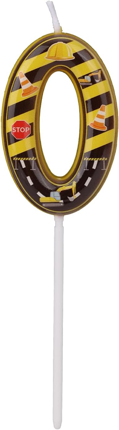 Construction Birthday Number Candles, Yellow & Black Striped Cake Topper Building Theme Party Decorations for Graduation Anniversary Celebration (Number 0)