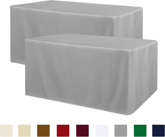 Obstal 2 Pack Table Clothes for 4 Foot Rectangle Tables - Water Resistant Washable Fabric Polyester Rectangle Table Cover Protector for Wedding, Banquet and Trade Shows, 48L x 24W x 30H Inches, Silver
