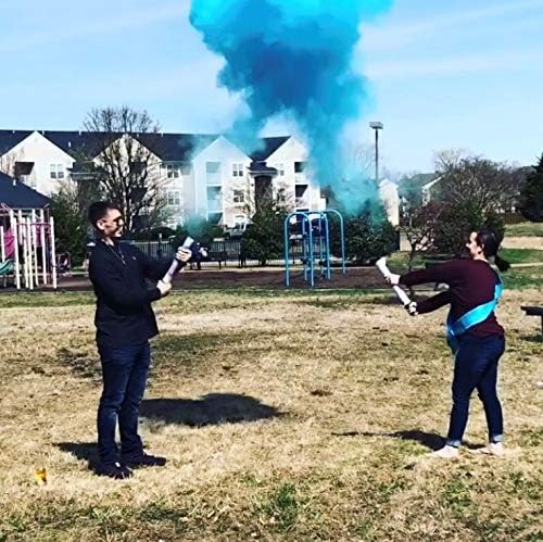 Gender Reveal Surprise - Blue Powder Cannon Bundle - Easy to Use Blue Powder Cannon for Baby Gender Reveal Parties - Includes 8 Balloon Decorations - 16 Inch - 4 Pack