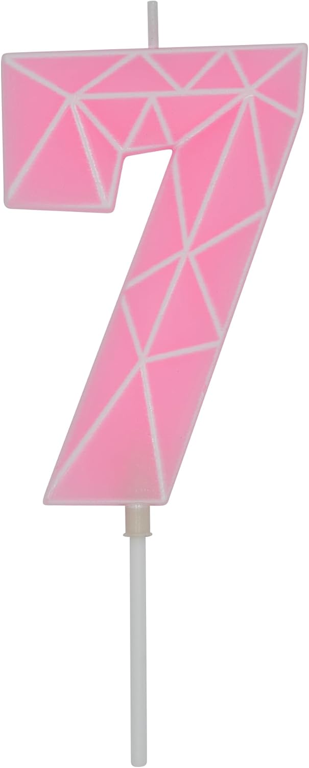 DERVENTA Birthday Candle Big Number 3D Macaron Pink 3.7 inch Party Celebration Anniversary Decoration Cake Topper 1 Piece (Number 7 Macaron Pink)