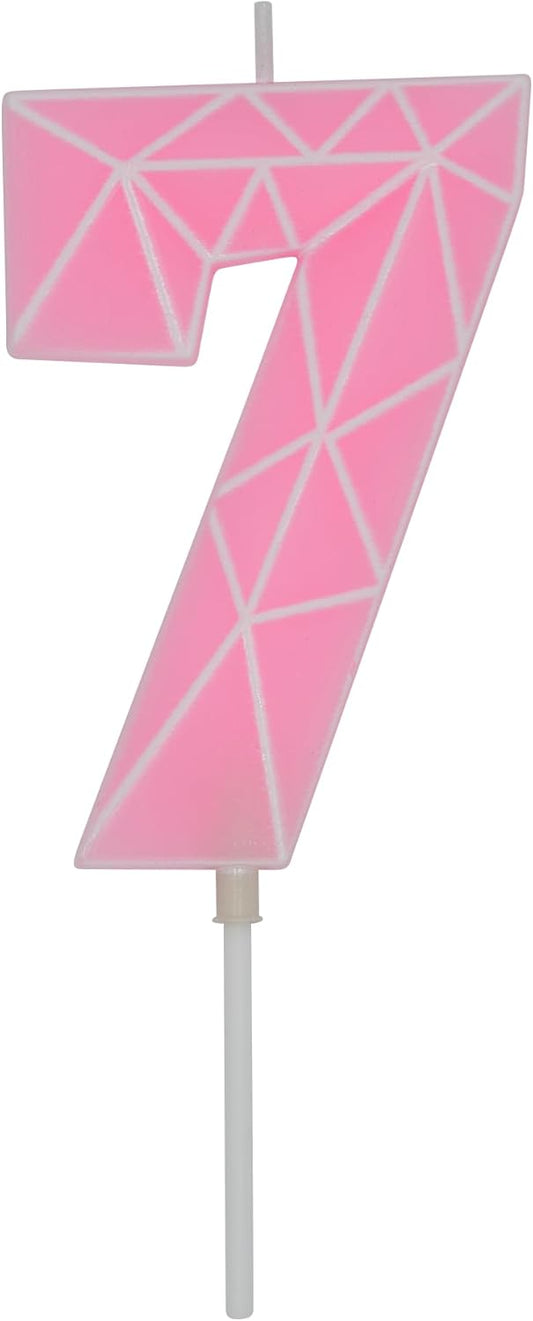 DERVENTA Birthday Candle Big Number 3D Macaron Pink 3.7 inch Party Celebration Anniversary Decoration Cake Topper 1 Piece (Number 7 Macaron Pink)