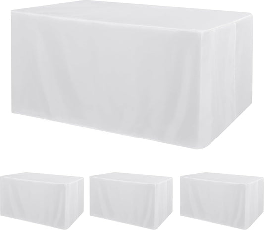 Obstal 4 Pack Table Clothes for 4 Foot Rectangle Tables - Water Resistant Washable Fabric Polyester Rectangle Table Cover Protector for Wedding, Banquet and Trade Shows, 48L x 24W Inches, White