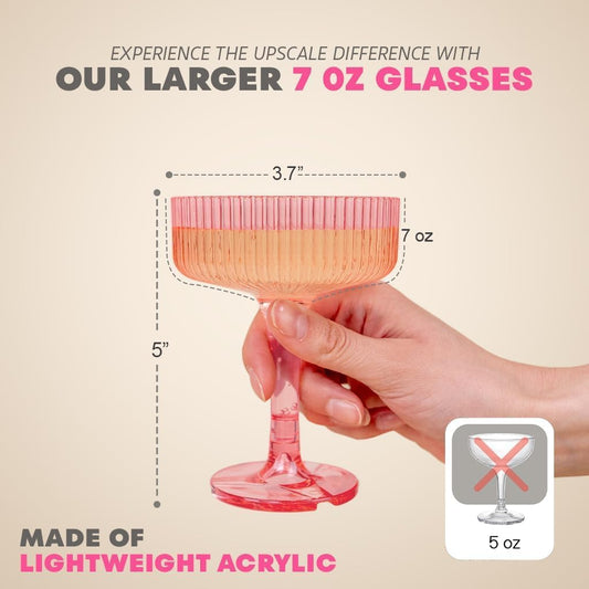 ACRYLIC Champagne Tower - 7oz. Set of 20 Pink Champagne Flutes - Vintage Art Deco Style for Birthdays & Parties - Hosting Essentials - Pink
