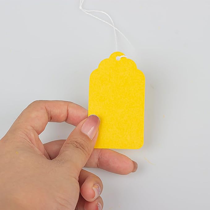 500pcs Paper Gift Tags with String Attached, Blank Price Tags, Idear for Product Jewelry Clothing Arts & Crafts DIY Gift Decorations(2.75"x1.57", Yellow)