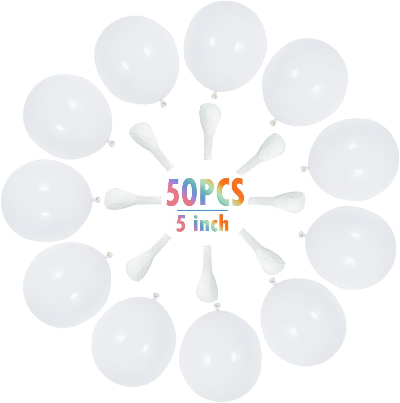 BEISHIDA 50pcs White Party Balloons - 5 Inch Matte Latex Round Balloons for Party, Birthday, Wedding, Graduation, Anniversary, Baby Shower