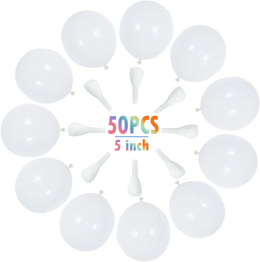 BEISHIDA 50pcs White Party Balloons - 5 Inch Matte Latex Round Balloons for Party, Birthday, Wedding, Graduation, Anniversary, Baby Shower
