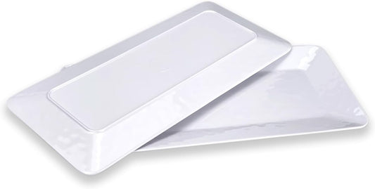 Yalin Rectangle Large Serving Platter, 17 Inch Melamine Serving Tray, Great for Restaurant, Steak, Salad and Everyday, Set of 2 White Dinner Plates (Rectangle)