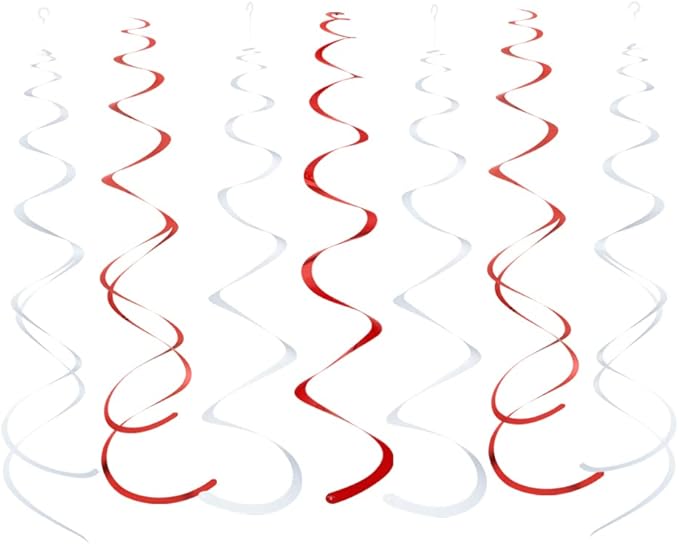 MOWO Red and White Foil Swirl Hanging Decoration for Birthday Graduation Wedding New Year Valentine's Day Party Supplies,Pack of 20