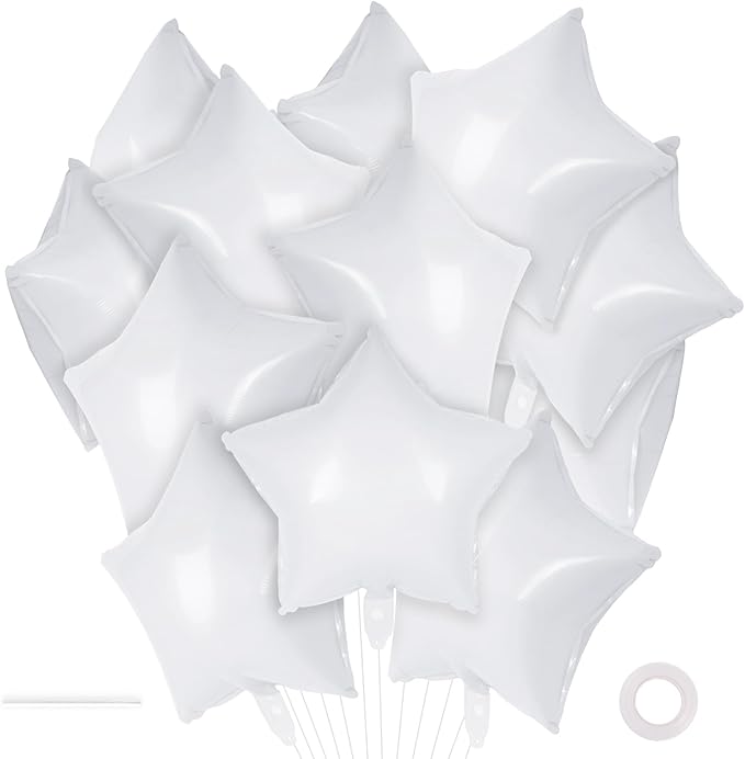 20 Pcs Star Balloons,18 Inch White Star Foil Balloons,Stars Shaped Balloon Mylar Helium Balloon for Birthday Party Anniversary Wedding Baby Shower Decorations (White)