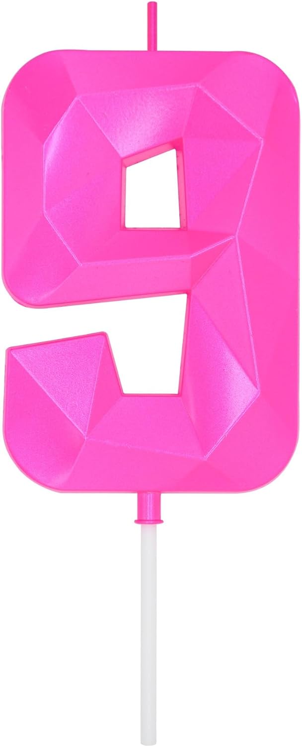 DERVENTA Large Birthday Candle Number 3D Pink 3.7 inch Party Celebration Anniversary Decoration Cake Topper 1 Piece (Number 9 Pink)