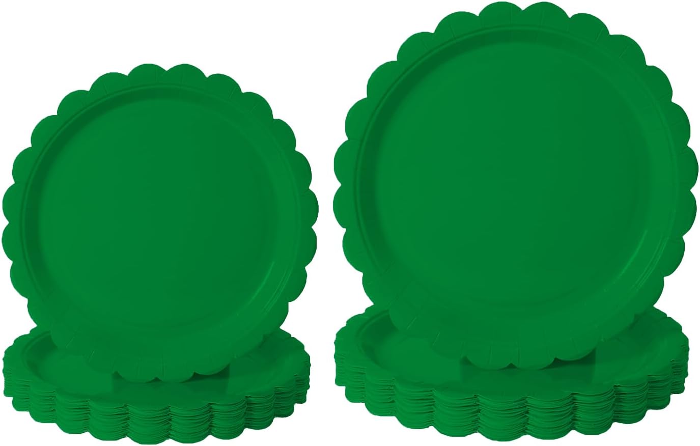 BEFORYOU 50PCS Scalloped Disposable Paper Plates Dessert Cake Party Plates for Baby Shower, Wedding,Bridal Shower Birthday Party Supplies (Green, 7IN and 9IN)