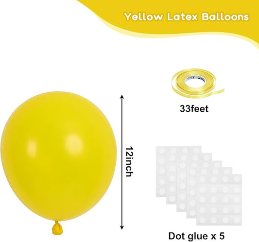 RUBFAC 120pcs Balloons for Birthday Baby Shower Graduation Anniversary Wedding Party Supplies Garland Arch Decoration,12 Inches,Yellow