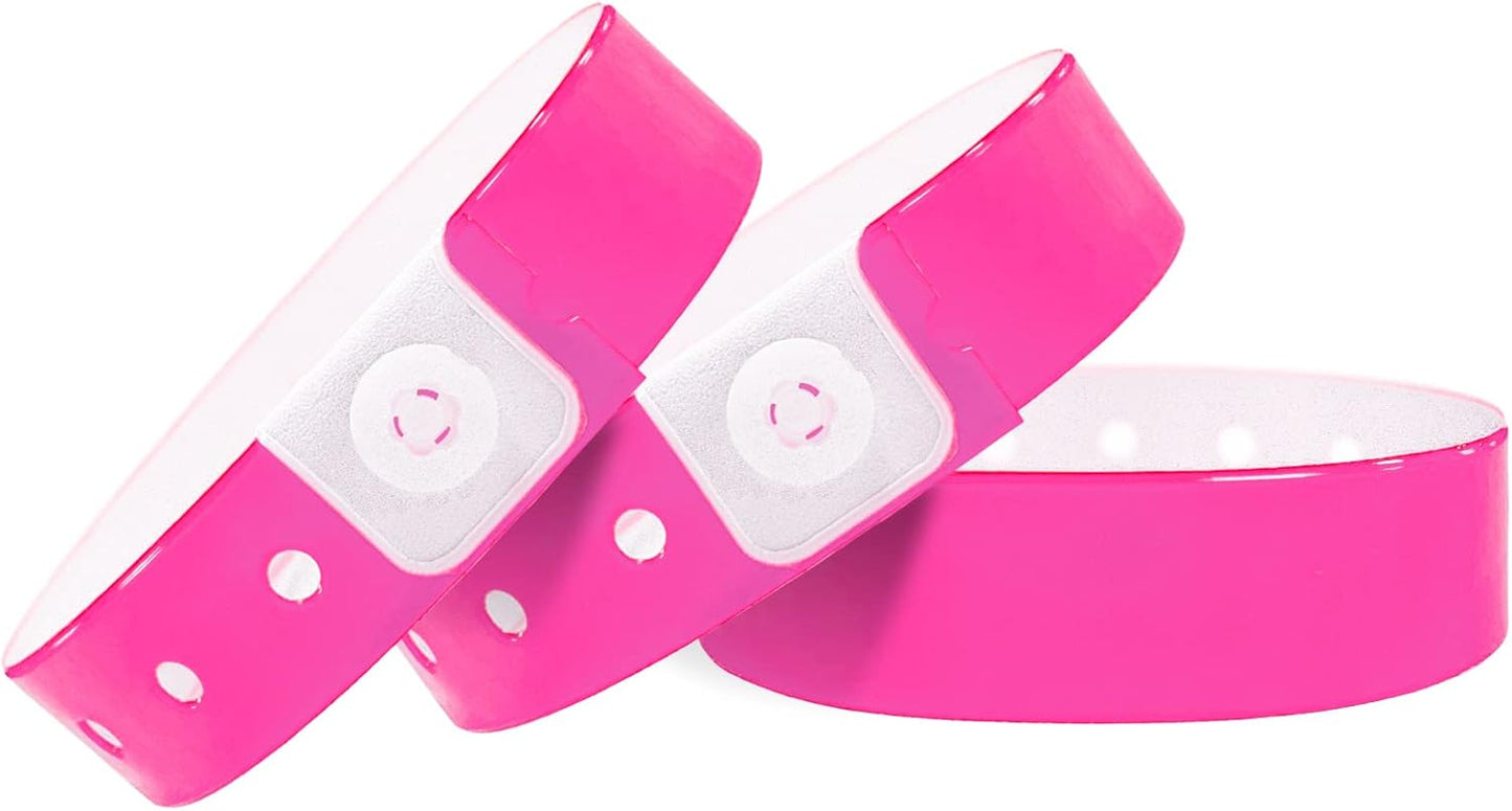 Pink Plastic Wristbands-500 Pack Colored Identification Wristbands for Events, Waterproof Lightweight Security Vinyl Wristbands for Party Concert Club Festival Entrance Admission