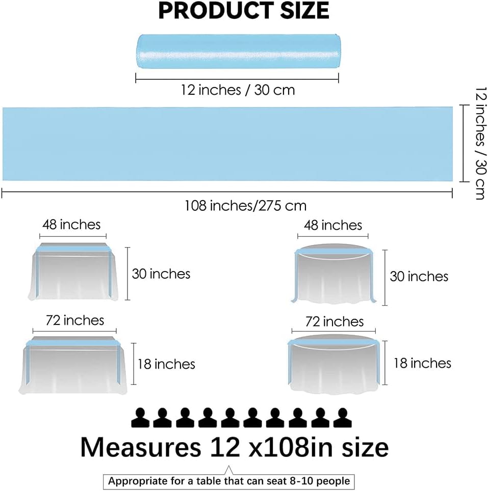 12 Pack Satin Table Runner 12 x 108 Inch Long Satin Table Runners for Wedding Banquet Graduations Birthday Party Decoration (Baby Blue)