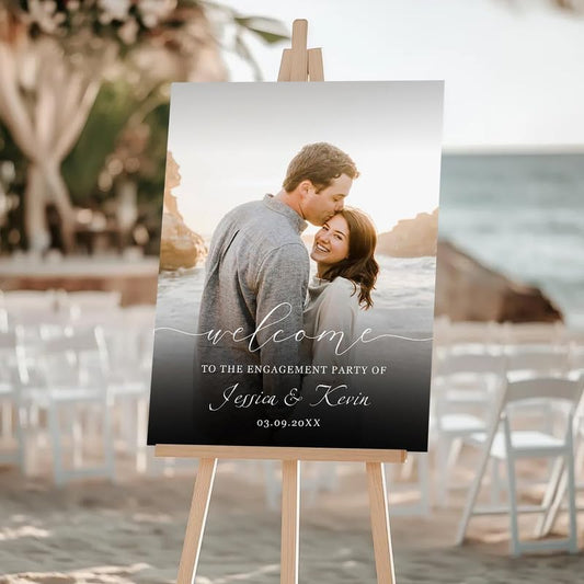 Ombre Gradient Photo Welcome Sign - Black to Gray Fade Design with Custom Photo & Names