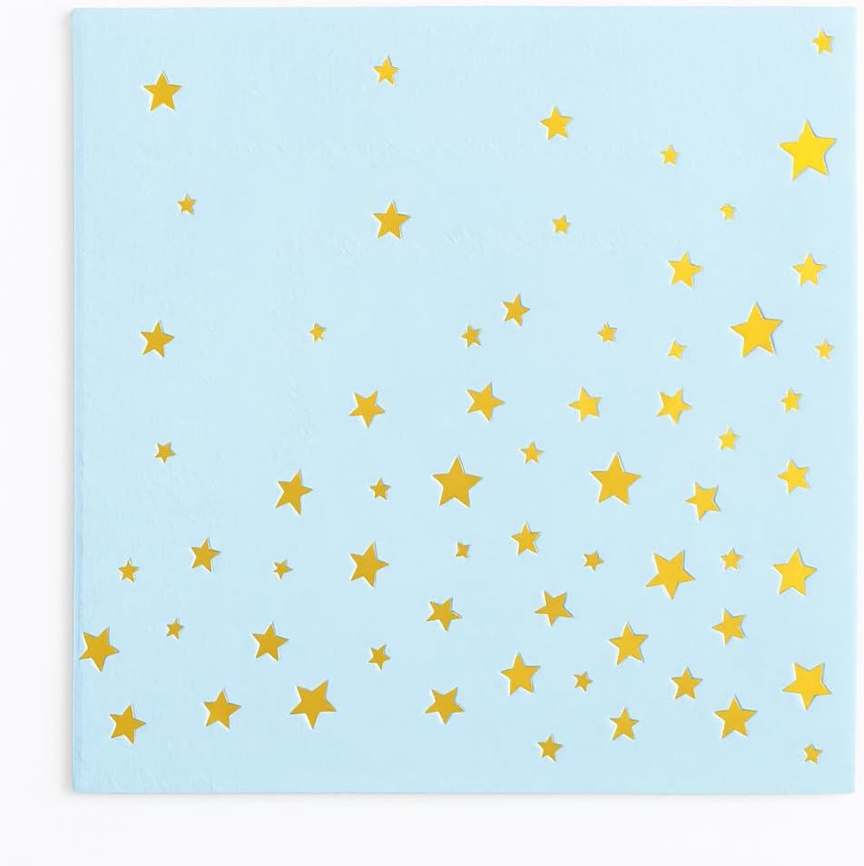 Blue and Gold Cocktail Napkins- 100 Pack 2-Ply Disposable Paper Napkins for Birthday Parties, Baby Showers, Weddings, and Special Events