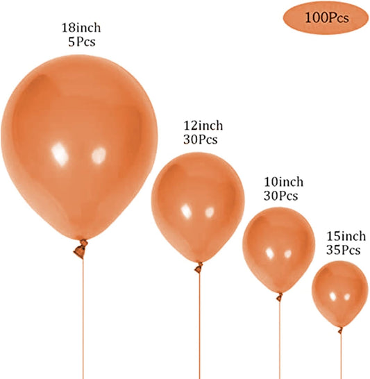 100pcs Retro Cocoa Brown Balloons 18 inch +12 inch +10 inch +5 inch Dark Orange Balloon for Christmas Thanksgiving Birthday Party Graduation Baby Shower