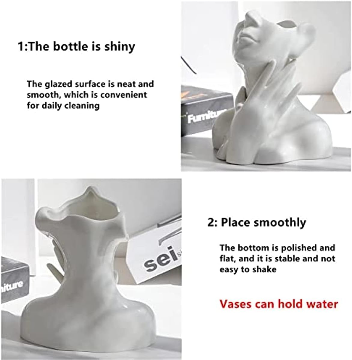 White Ceramic Face Vase, Female Form Head Half Body Bust Vases Boho Feminist Minimalism Decorative Modern Nordic Style Flower Vase for Home Living Room Office Book Shelf Decor (Medium)