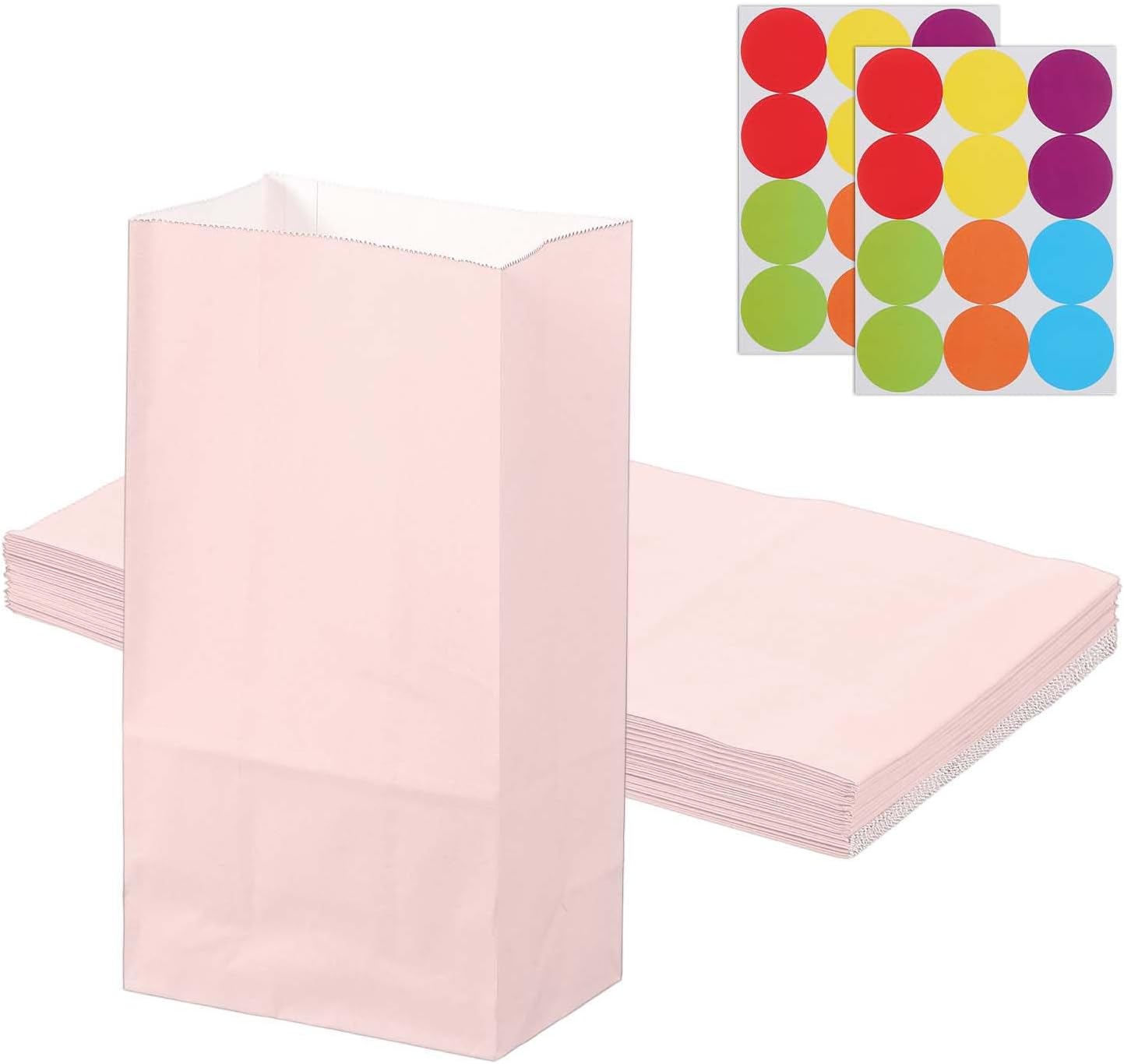PATIKIL Party Favor Bag, 24 Pcs 5.1x3.1x9.4 Inch Medium Paper Candy Bags Gift Treat Celebration Halloween Goody Birthday Wedding Party with Stickers, Soft Pink