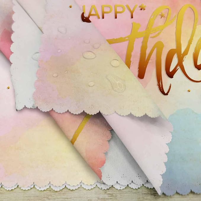 Happy Birthday Table Napkins Cloth Set of 4 Soft Watercolor Stars Dreamy Hand Written Letters Washable and Reusable Dinner Napkins for KitchenWeddings Parties 18 x 18 inch