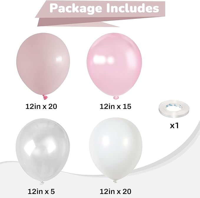 Pink Balloons 60 Pcs Light Baby Pearl Pink and White Latex Party Balloon with 12 Inch Double Stuffed Balloon for Girls Princess Winter Wonderland Wedding Birthday Baby Shower Bridal Party Decor