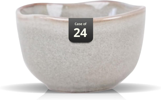 Organic Shape Restaurant Bouillon Cup 9oz, Commerical Grade Catering Stoneware Dip Bowls in Ir-regular Organic Shape, Chip & Scratch Resistant, Glossy Reactive Glaze Grey, Case of 24
