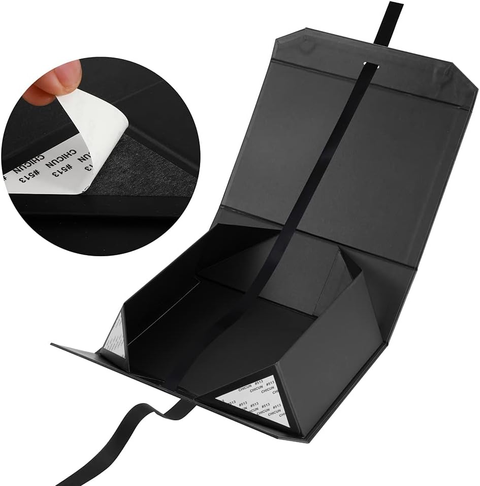 Black Gift Boxes with Lids 10x7.3x3.5 Inches, Decorative Gift Boxes with Ribbons, Black Boxes with Lid Magnetic Closure, Groomsman Boxes (Matte Black)