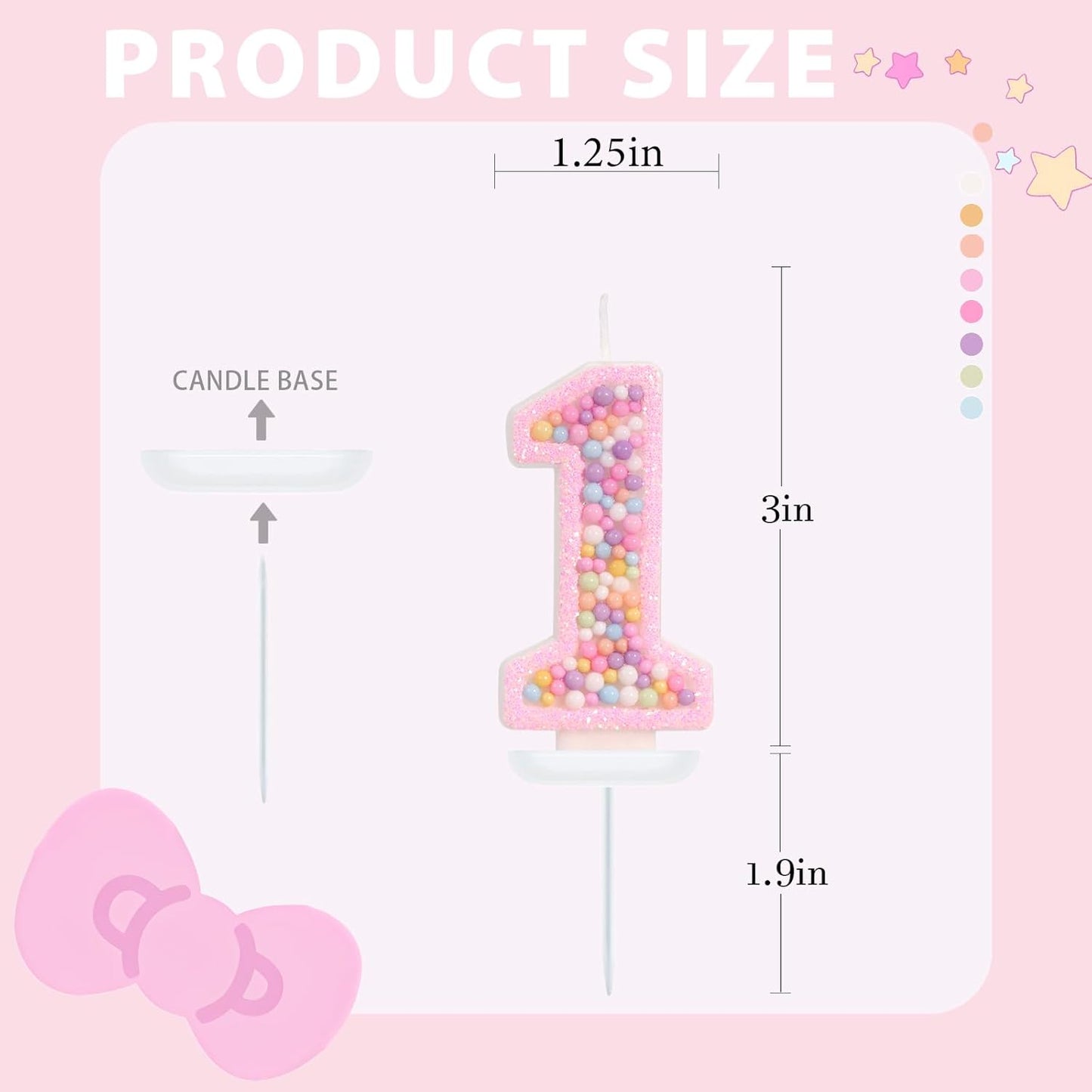 Sweet One Birthday Candles for Girls - Number 1 Candle, First Birthday Decorations for Girl, Fairy Cake Decorations, Colorful Macaron Candles for One Cake Topper (Pink)