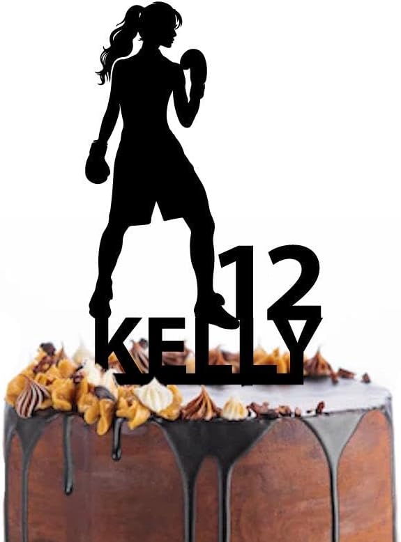 Custom Birthday Cake Topper Female Boxer Figurine, Personalized Acrylic Sports Theme Party Decoration, Unique Happy Birthday Sign, Fun Women Boxing Cake Decor Gift