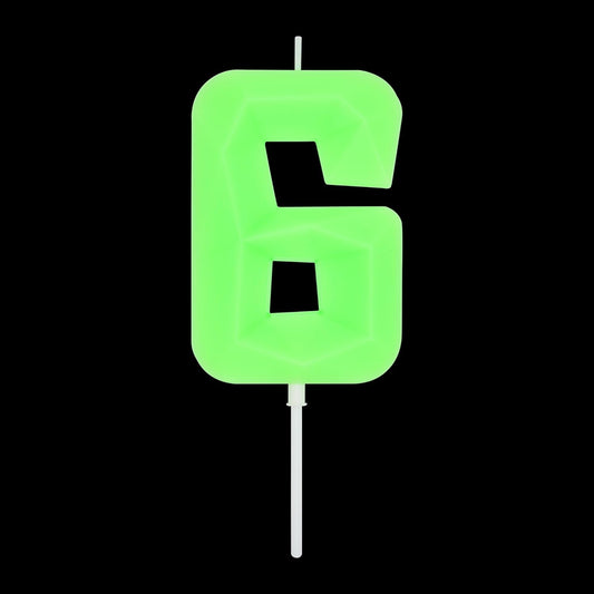 DERVENTA Large Birthday Candle Number 3D Luminous Green 3.7 inch Party Celebration Anniversary Decoration Cake Topper 1 Piece (Luminous Green Number 6)