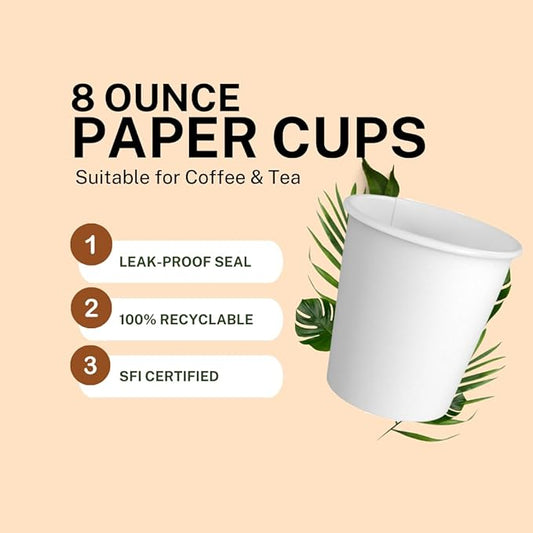 Siptown 8 oz 200 Pack Disposable Paper Cups for Hot Drinks, Coffee, & Tea | Made in USA (8 oz - 200 count)