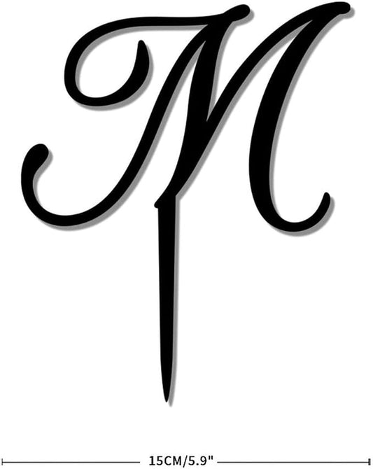 Letters M Cake Toppers Custom Last Name M Black Acrylic Wedding Birthday Cake Toppers Bride And Groom Monogram M Boho Engagement Cake Decoration Gifts for Bride Shower Anniversary Party