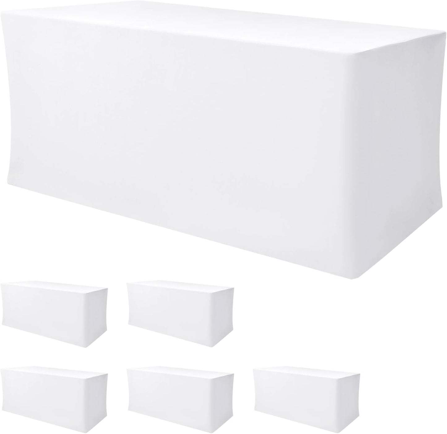 Nasitos White Fitted Table Covers for 6 Foot Tables - 72 x 30 Inch - 6 Pack Stretch Spandex Rectangle Table Clothes, Polyester Fabric Tablecloths for Parties, Trade Show, Craft Show, Birthday