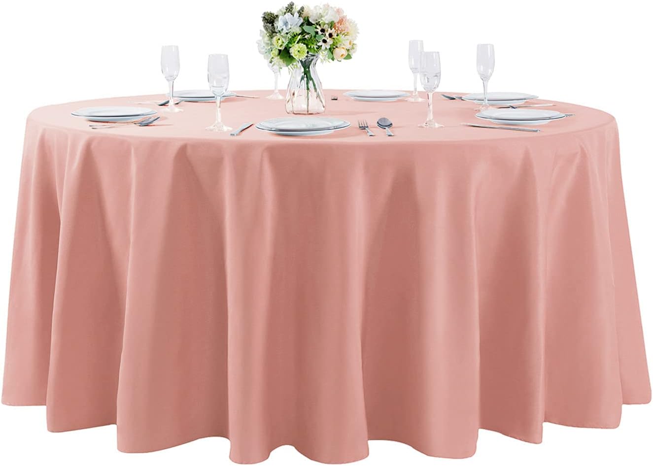 Cupuamon 132 inch Round Tablecloth Washable Polyester Table Cloth Decorative Table Cover for Wedding Party Dining Banquet（132 inch, Dusty Pink）