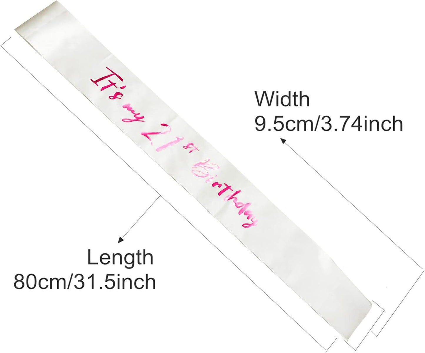 21st Birthday Sash, White Satin Soft Sashes with Pink Foil Letter, Birthday Decorations for Girls Happy 21st Birthday Party Favor Supplies, White Pink