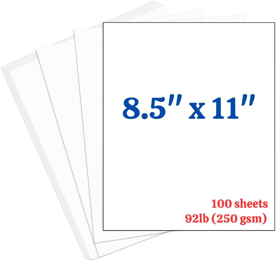 100 Sheets of White Cardstock 8.5 x 11, 250gsm - 92 LB Heavy Cover Cardstock for Printer, Thick Paper for Invitations, Scrapbooking, Business Cards, Crafts, Diy Cards, Decoration, Drawing